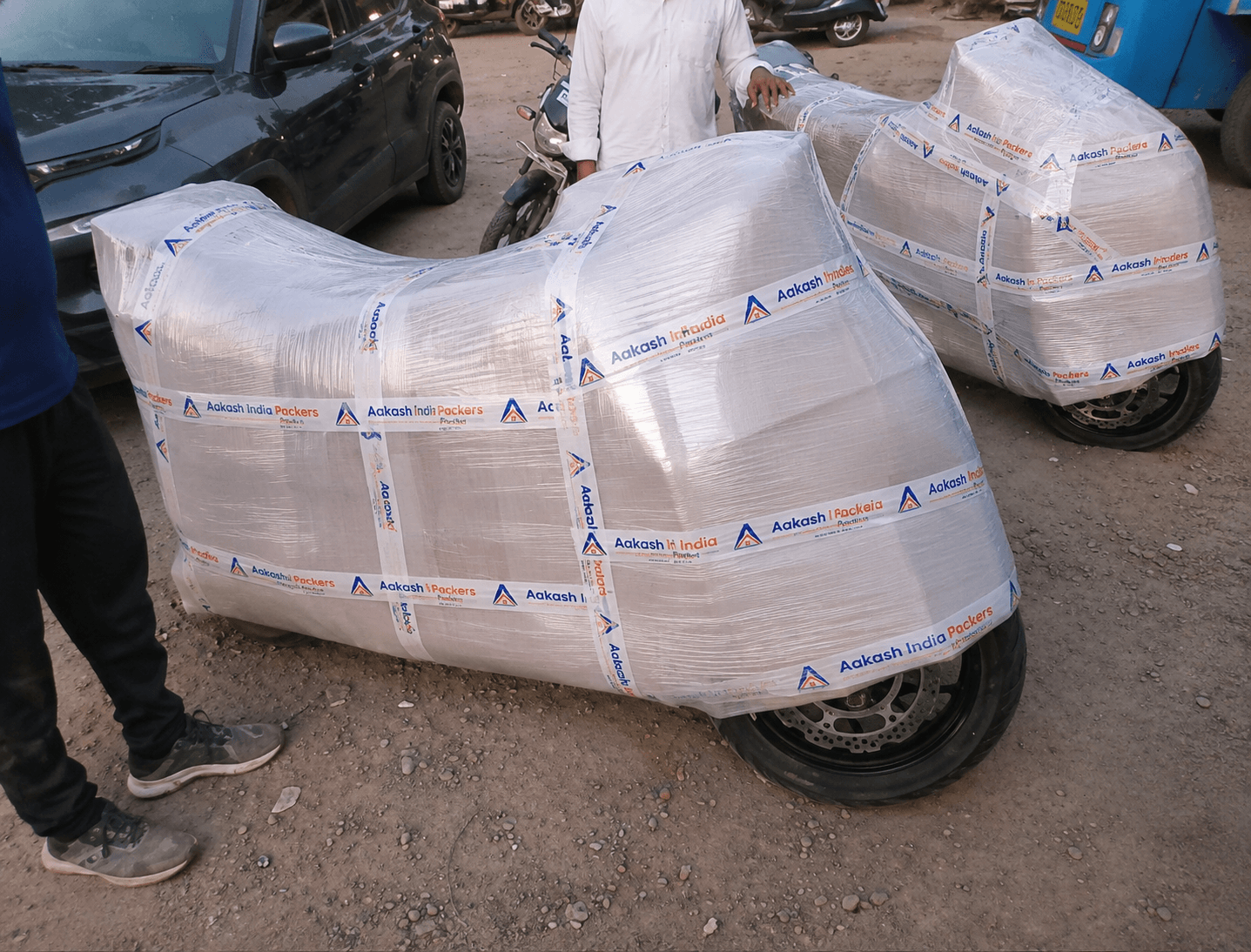 Two bikes packed for transport